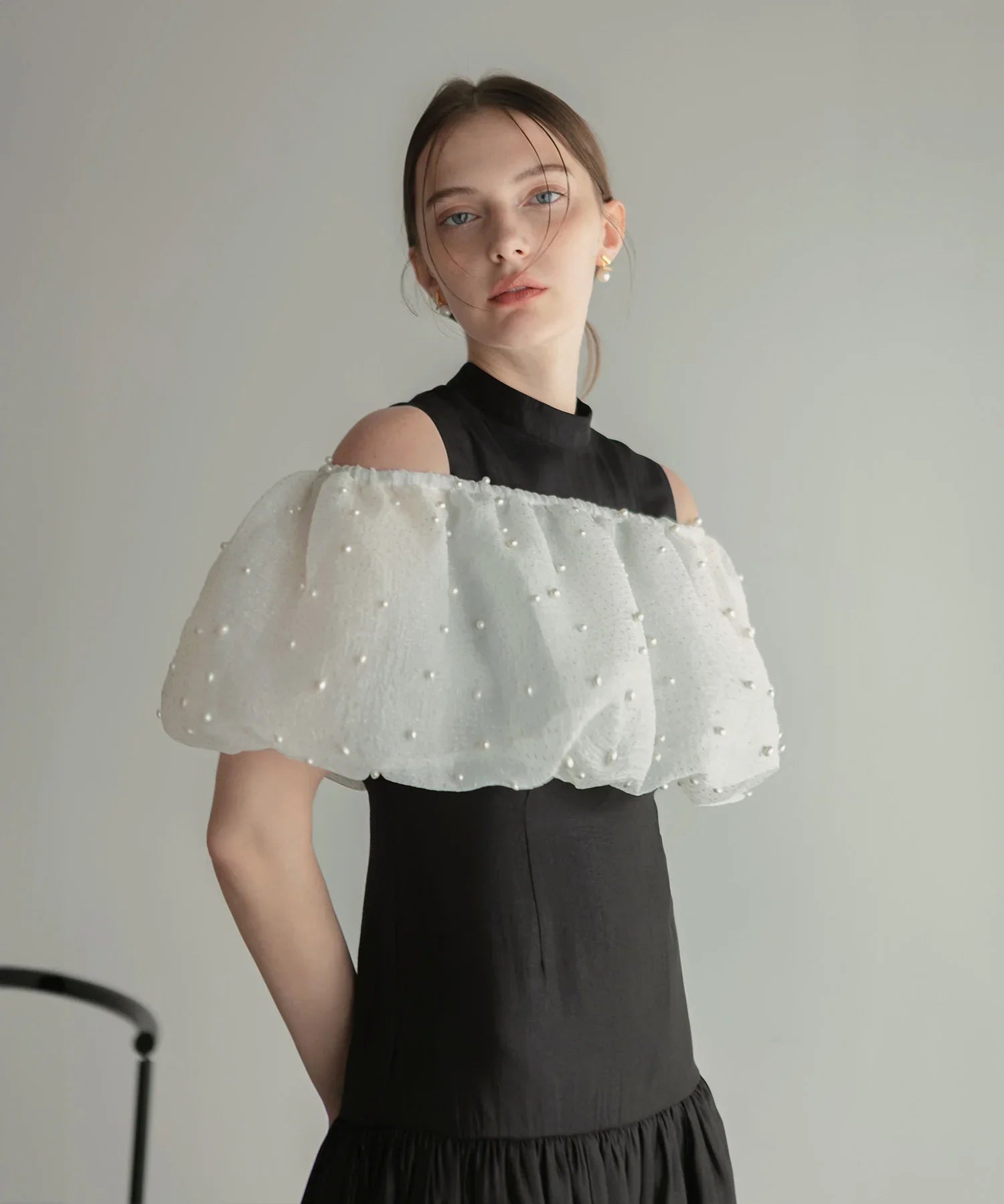 当日発送】パールラメボレロオフショルダーAライン/パーティードレス