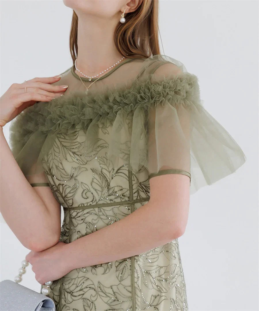 当日発送】3WAYフラワーチュールアシンメトリーIラインドレス