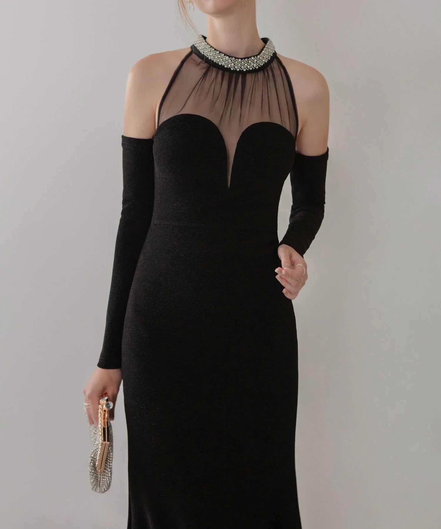 LEJA LUXE】2WAYシアーネックビジューデザインブラックマーメイド