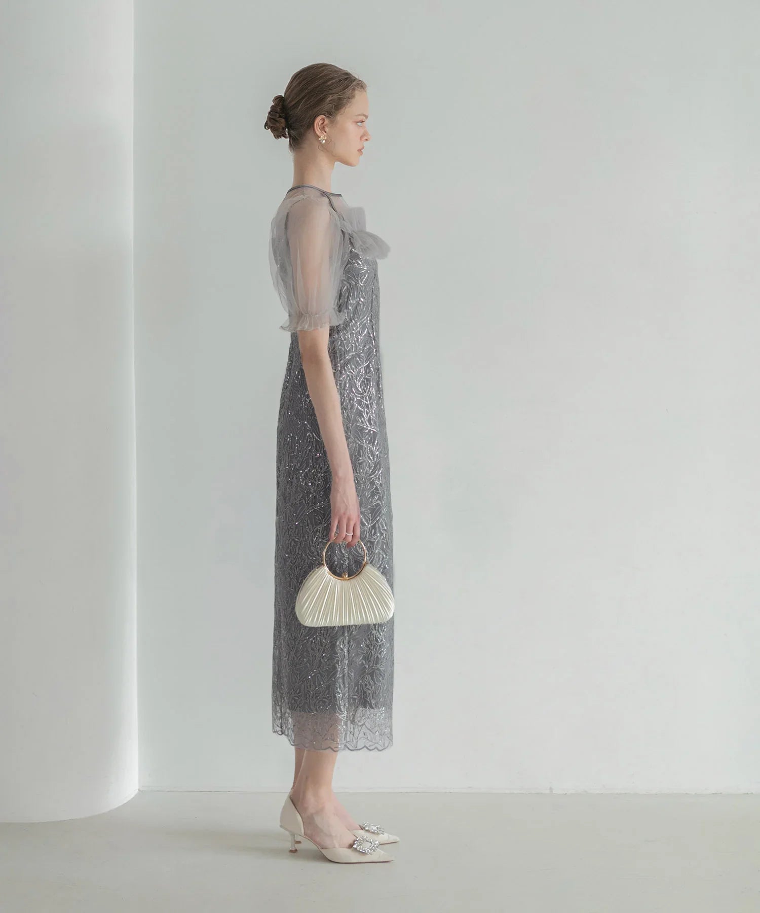 当日発送】チュールフラワースパンコールIラインワンピース結婚式ドレス