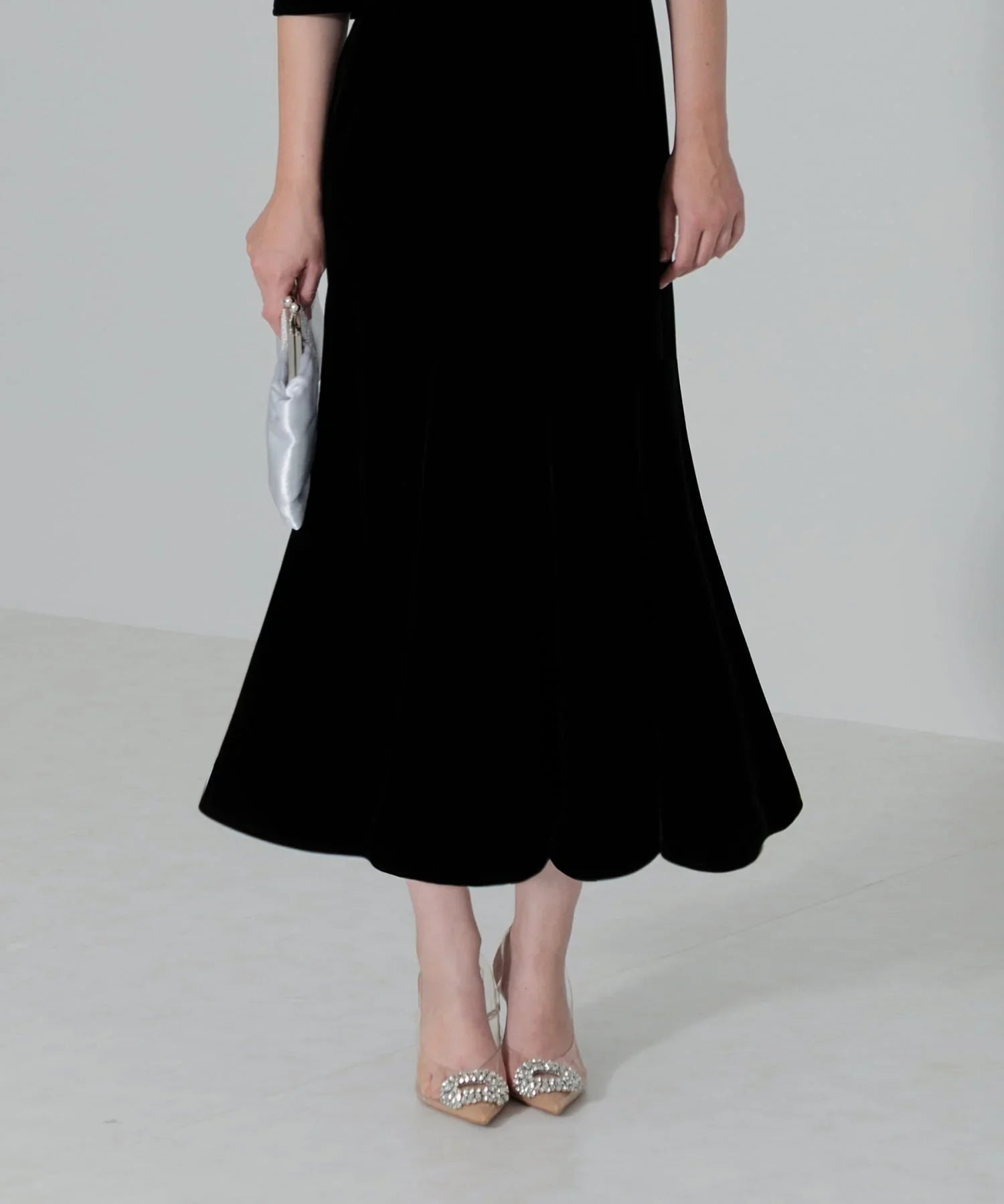 当日発送】アシンメトリービッグカラーベロアマーメイドドレス