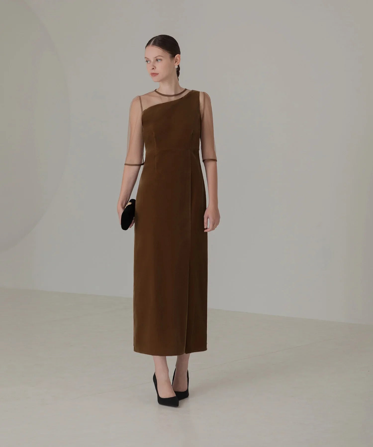 当日発送】アシンメトリーティアードフリル3WAYベロアワンピース結婚式