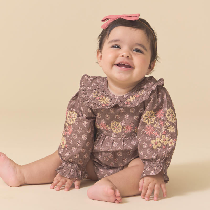 Lali Kids（ラリキッズ）2025AW Little Belle Romper in Brown Block