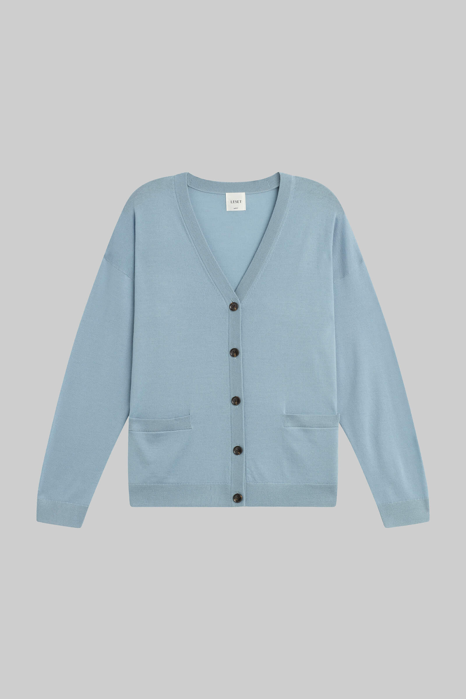 LESET James V Neck Cardigan in Sky in Wool