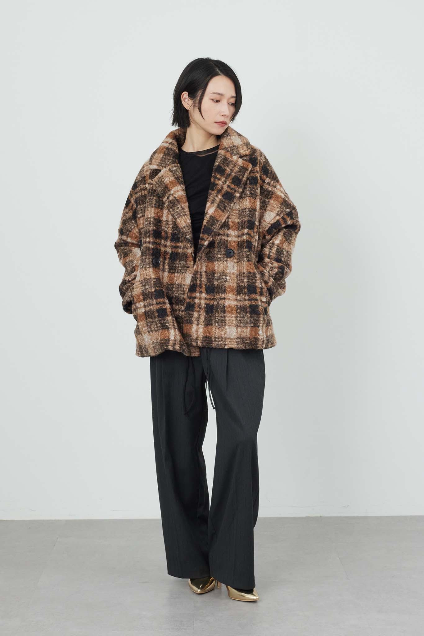 YOKE 20SS チェック柄 コート ブラウン S YOKE 20SS チェック柄 コート