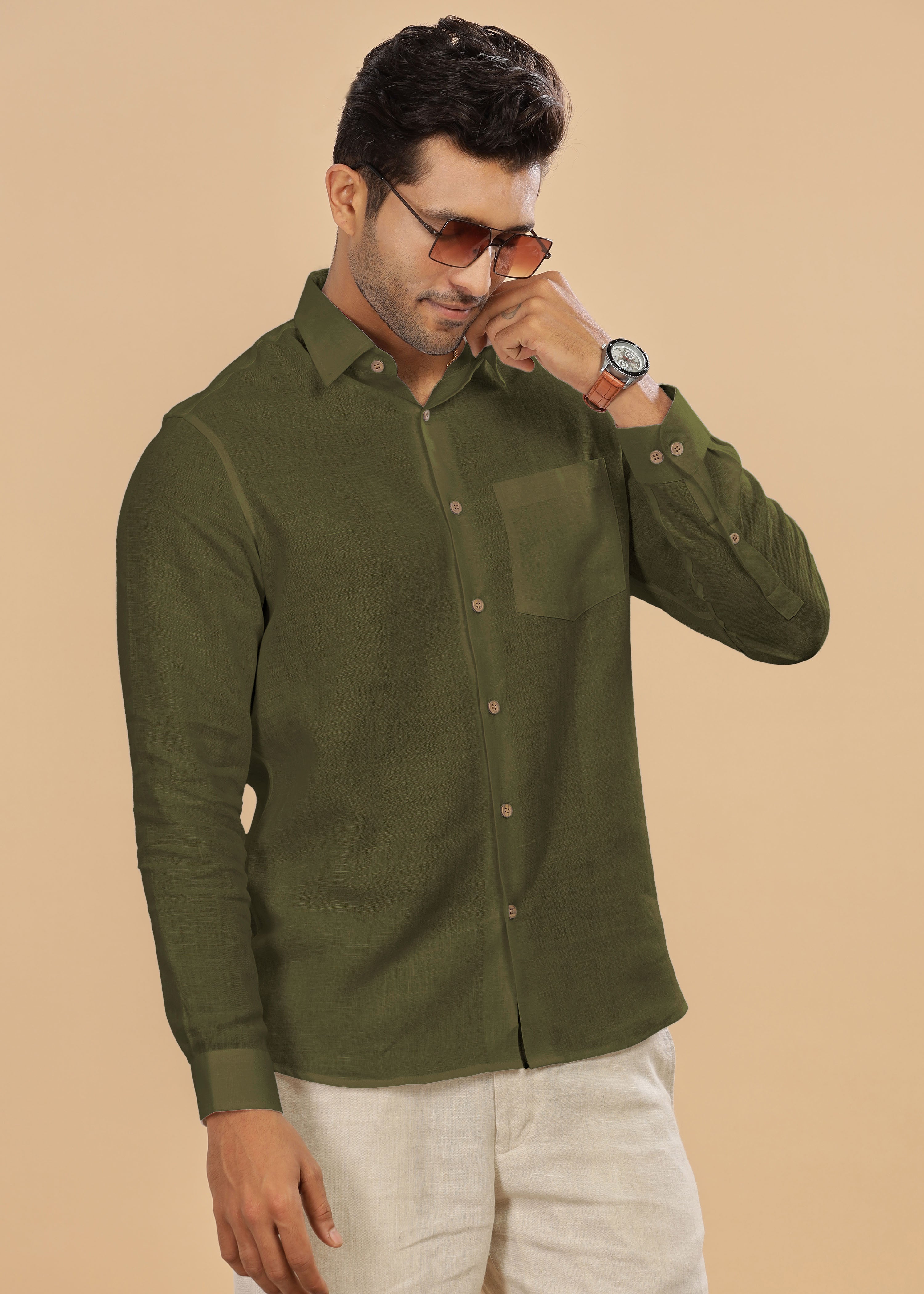 Moss Green Pure Linen Full Sleeve Shirt – Linen Trail