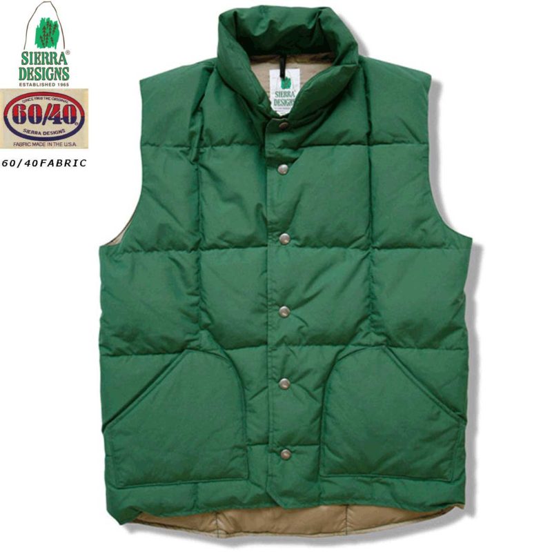 シェラデザインズダウンベストグリーンDOWNVEST7981Green60/4064クロス