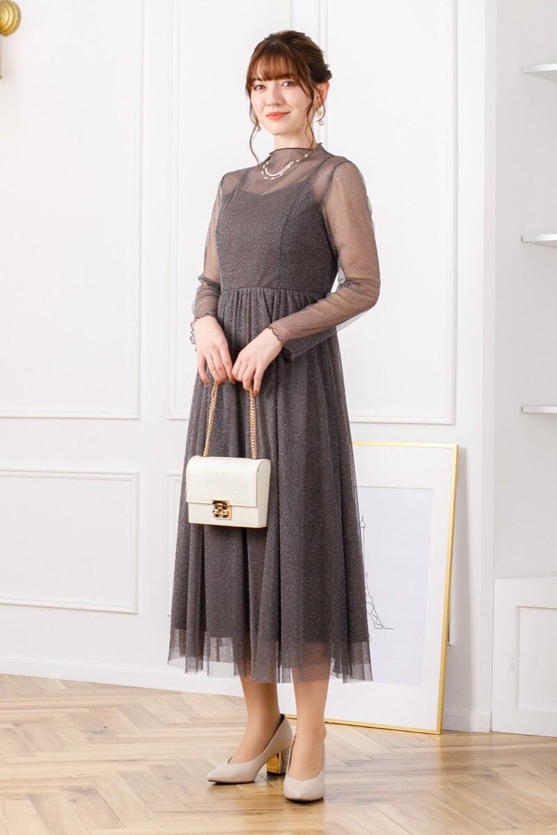 チャコールのラメチュールメロウドレス | Dorry doll | M | 結婚式