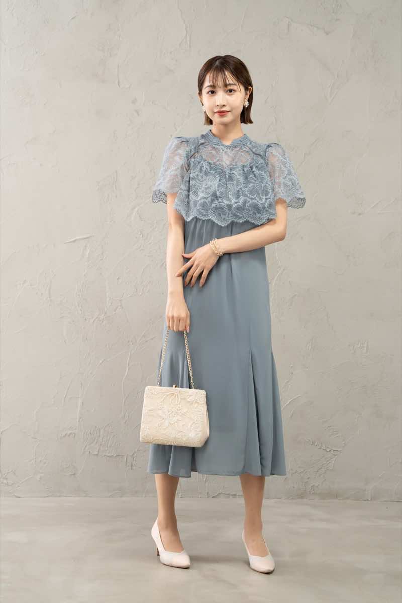 グレイッシュブルーのレーススリーブマーメイド | Dorry doll | M