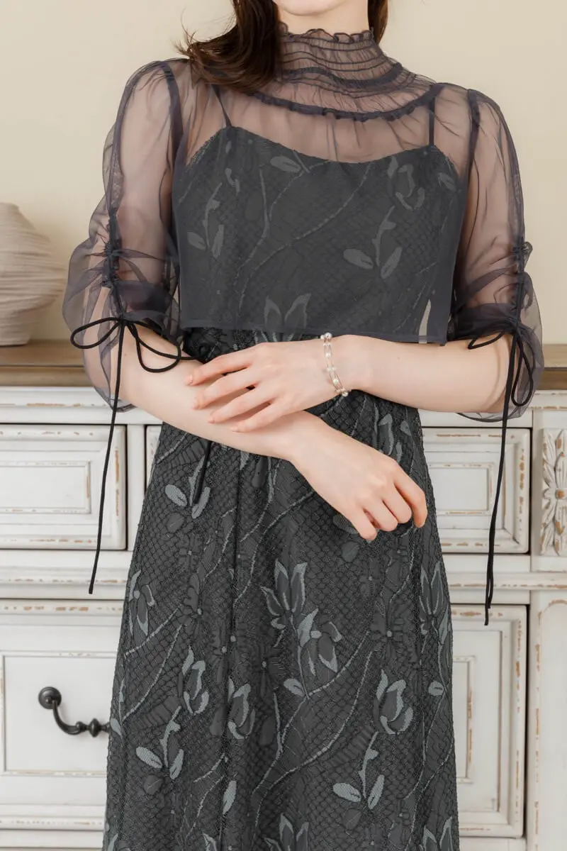 アーミーカーキのブラウス付きフラワーレースドレス | Dorry doll | M