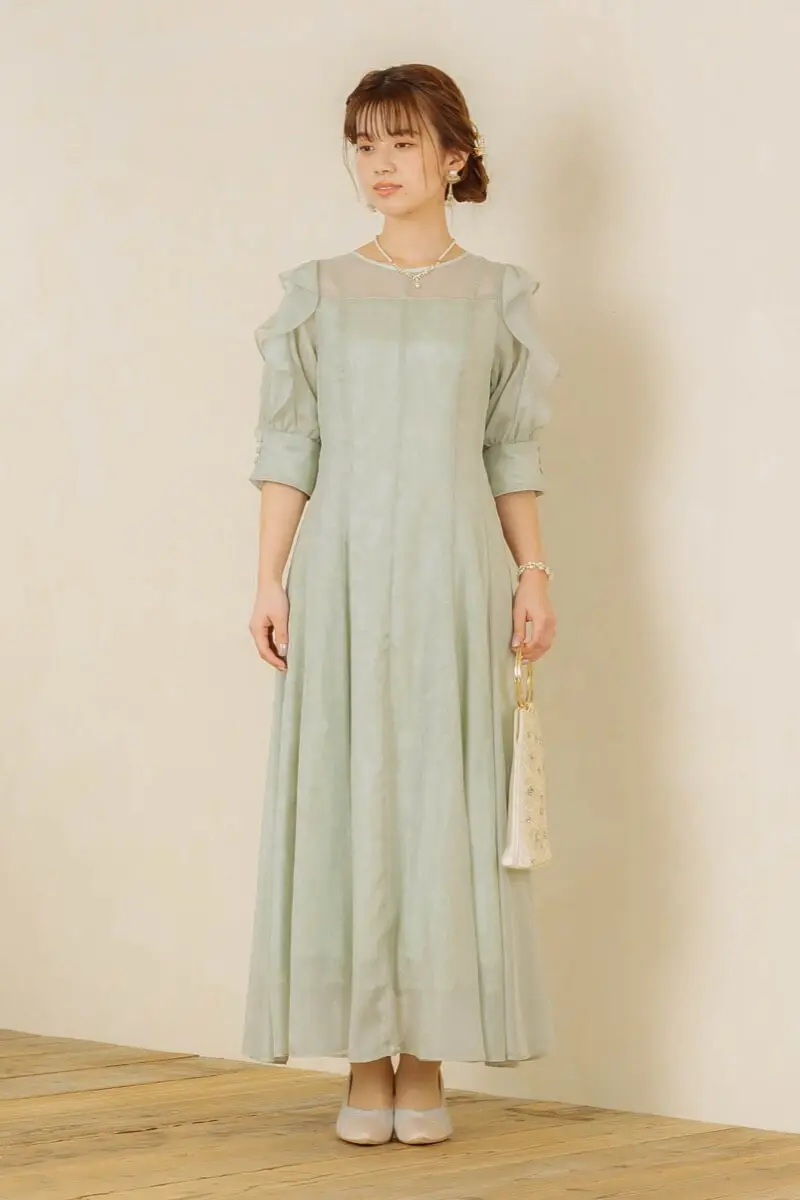 グリーンのフリルスリーブドレス | Dorry doll | M | 結婚式パーティー