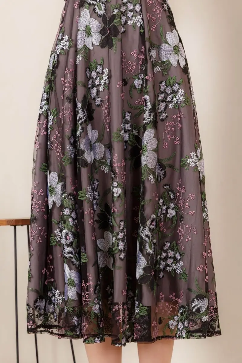 ブラックのフラワーエンブロイダリードレス | Dorry doll | M | 結婚式