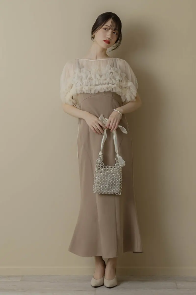 ベージュのチュールトップスセットドレス | ANDRESD | S | 結婚式