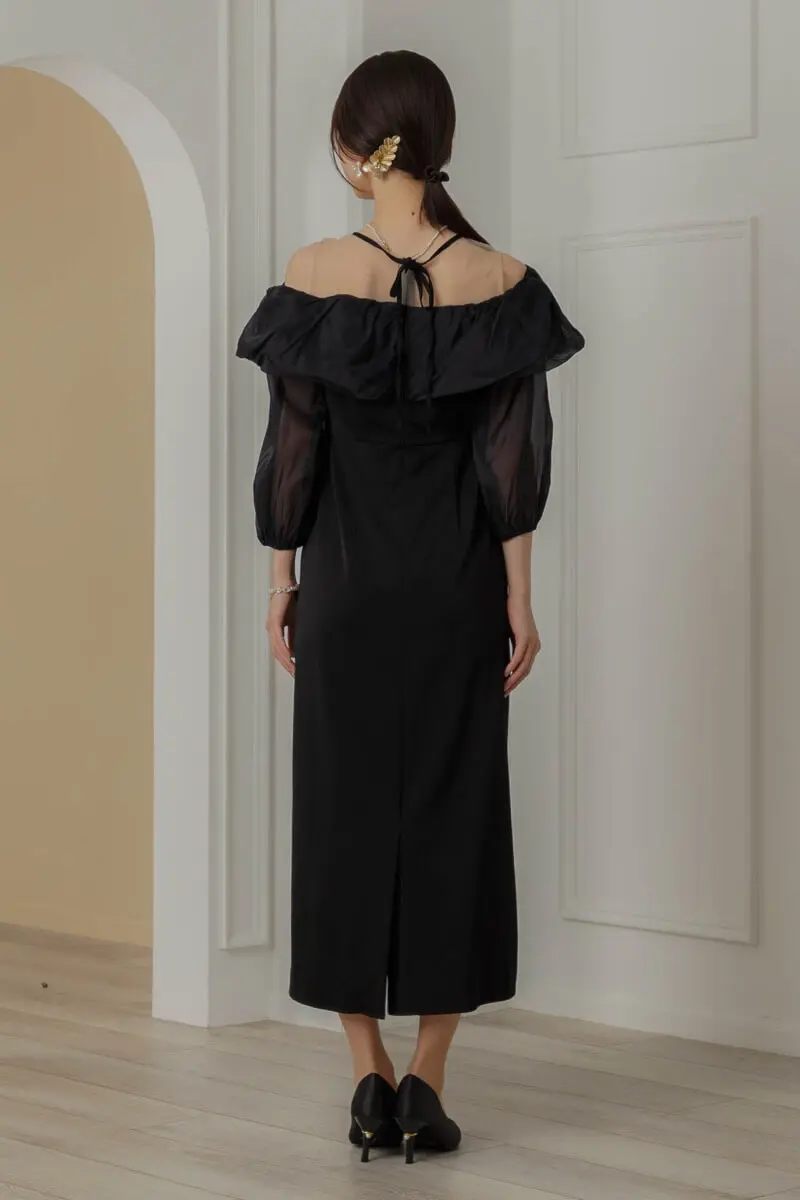 ブラックのオフショルダーバルーンドレス | LE' RURE | M | 結婚式