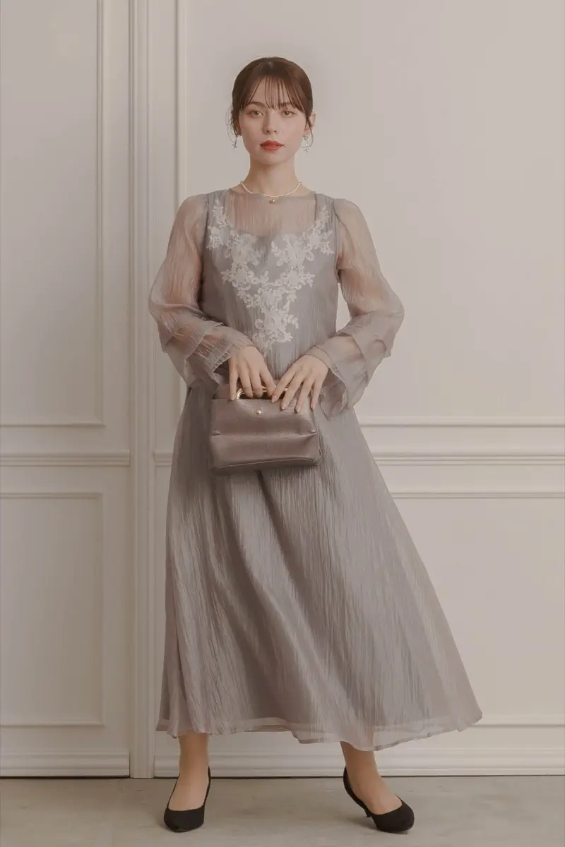 グレーのシアーオーガンジーAラインドレス | LE' RURE | M～マタニティ