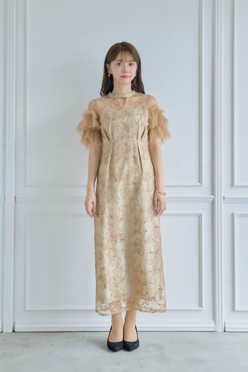 イエローのスパンコール刺繍レースドレス | ANDRESD | S | 結婚式