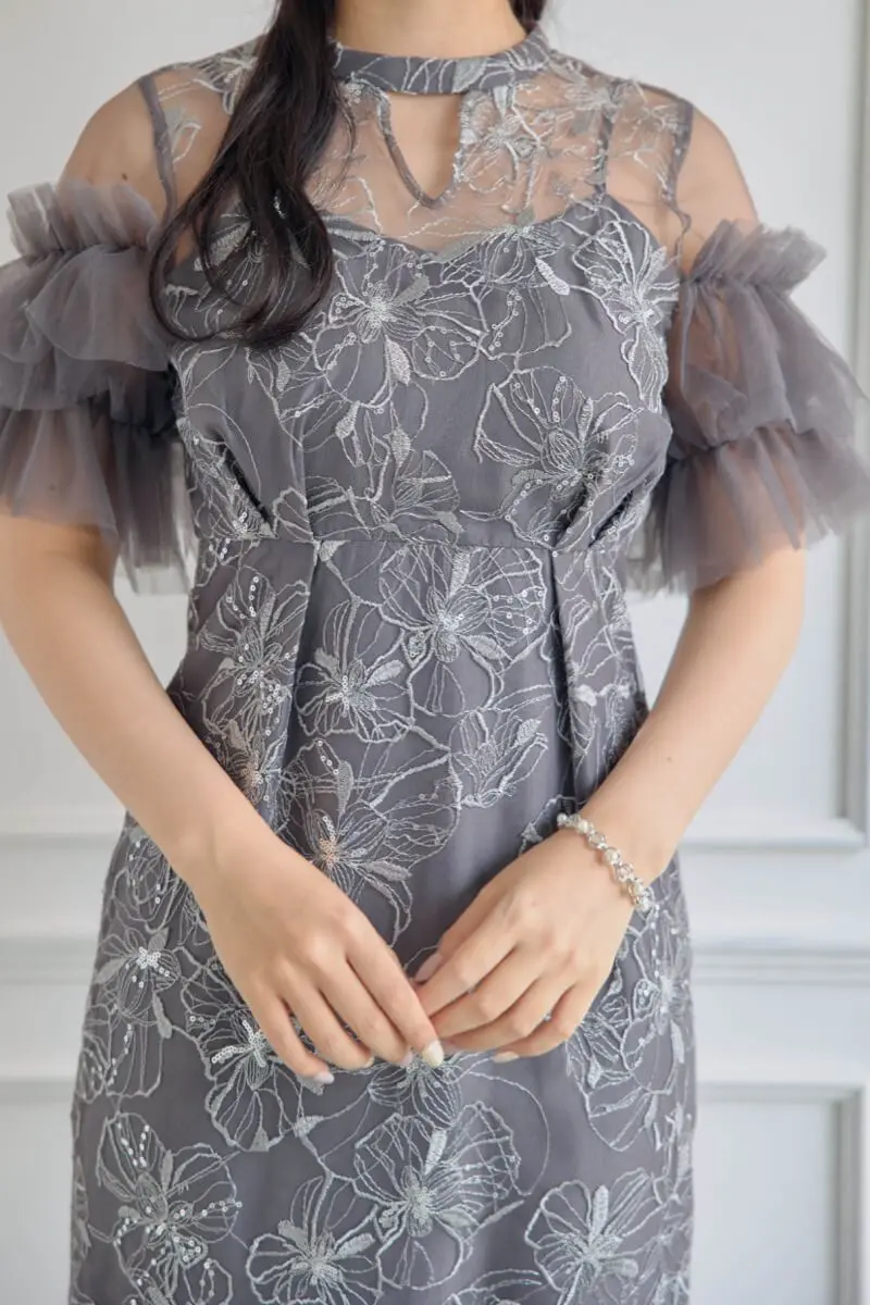 チャコールのスパンコール刺繍レースドレス | ANDRESD | L | 結婚式
