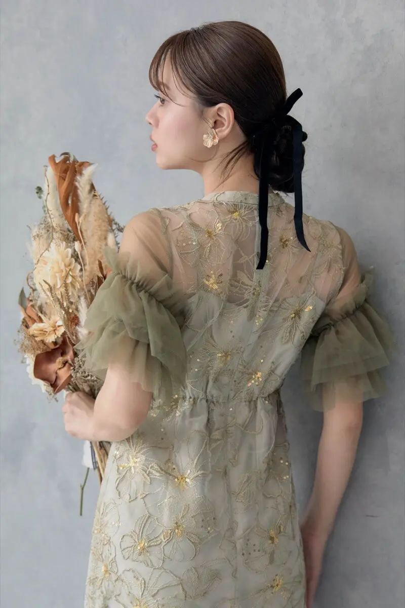 ライトグリーンのスパンコール刺繍レースドレス | ANDRESD | L | 結婚