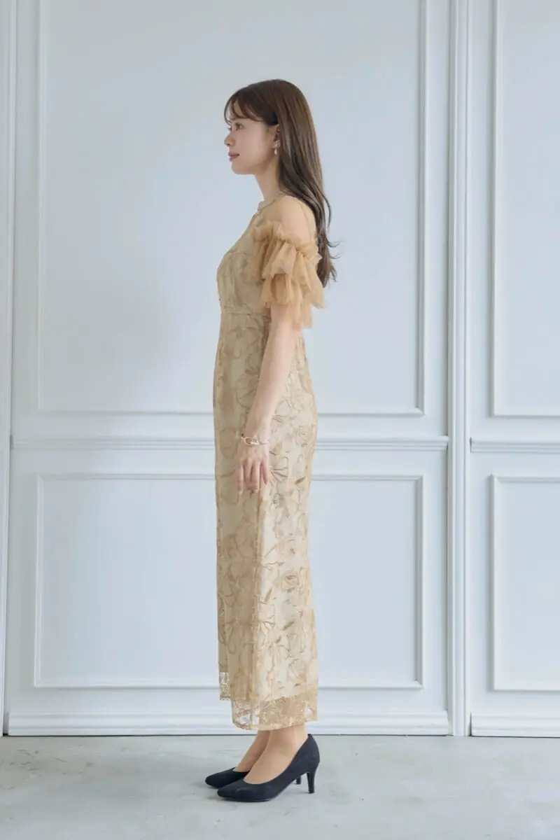 イエローのスパンコール刺繍レースドレス | ANDRESD | M | 結婚式