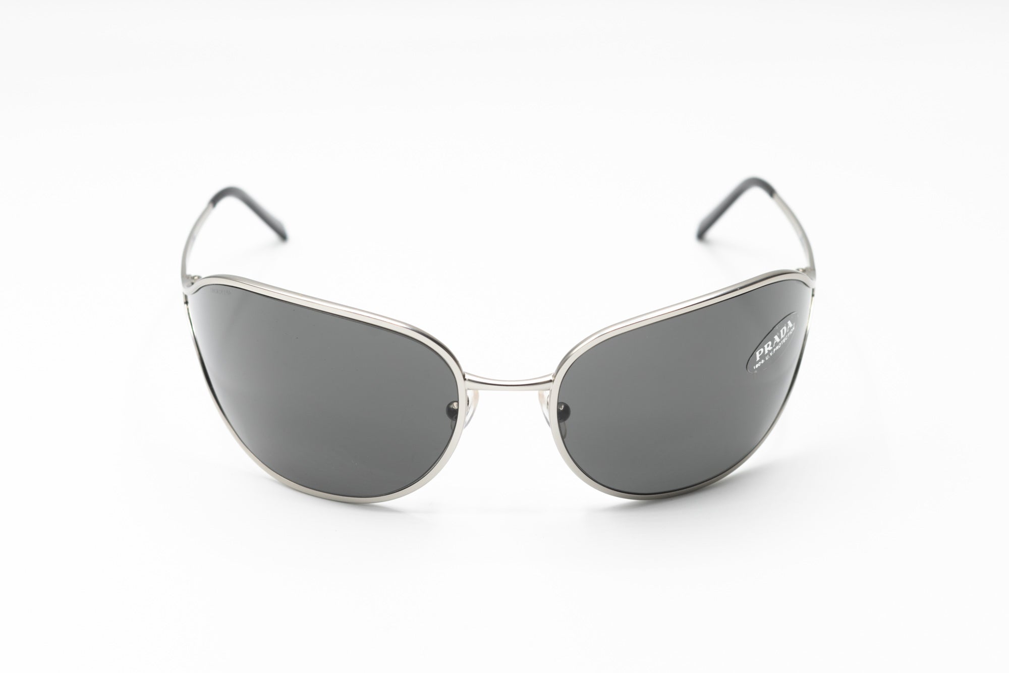 2000s PRADA 58E oval wrap sunglasses silver metal – Lipari Vintage