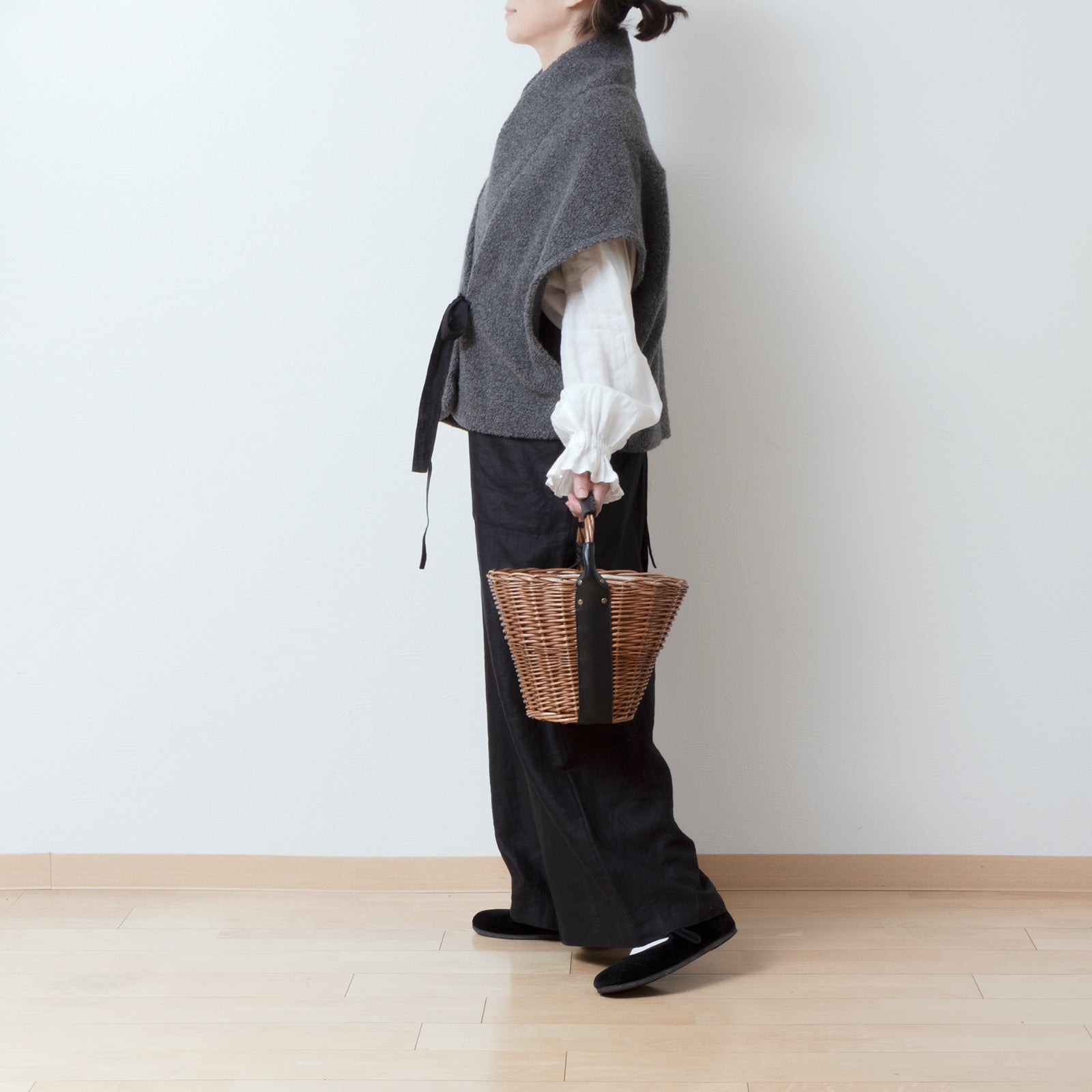 上質ウールボアショールベストリボンテープ付き/トップグレー – liplne