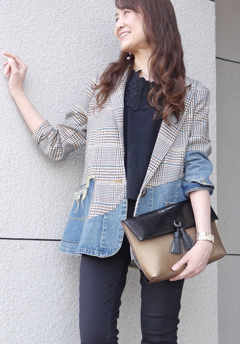 MICALLE MICALLE(ミカーレミカーレ)デニムxグレンチェック柄リメイク