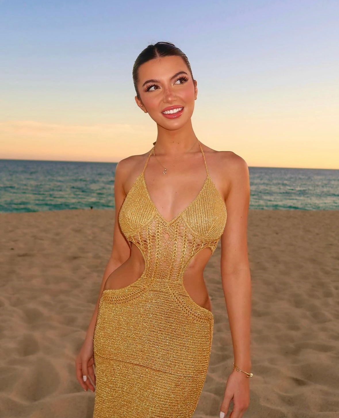 Always Devotion Crochet Midi Dress in Gold Metallic - Lisa Maree