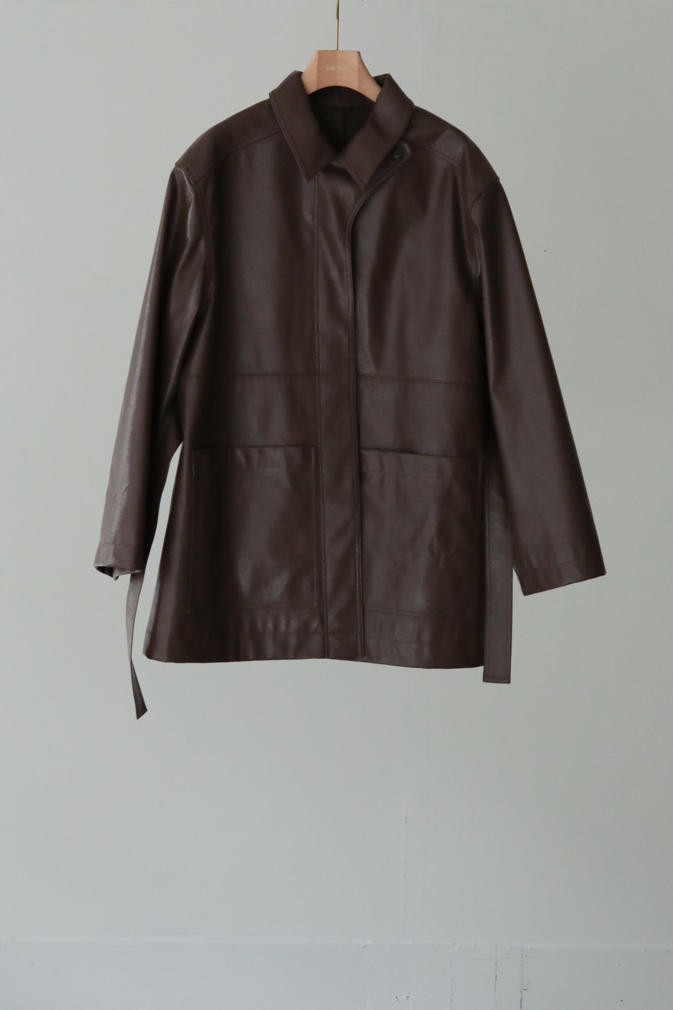 Vegan Leather Belted Jacket（ls34397J）