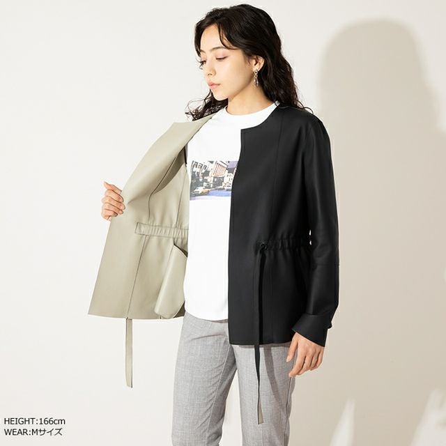 JEAN-LOUIS SCHERRER 本革 ラム羊革ノーカラーリバーシブルジャケット