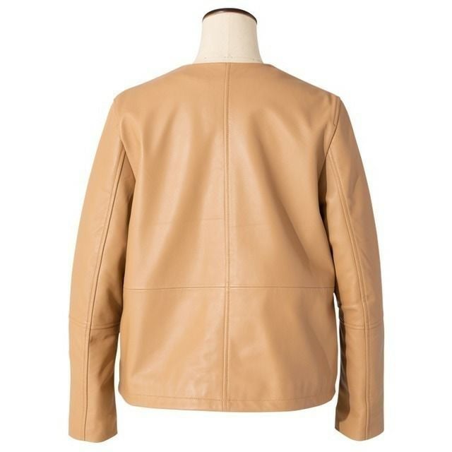 LIUGOO 本革 ノーカラーVネックシングルジャケット レディース