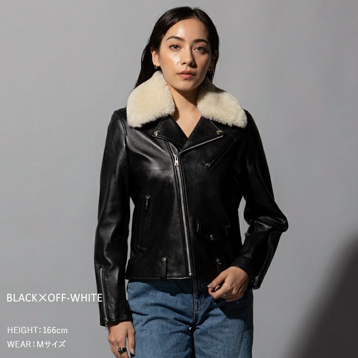 LIUGOO 本革 襟ボアダブルライダース レディース リューグー DRY09LA