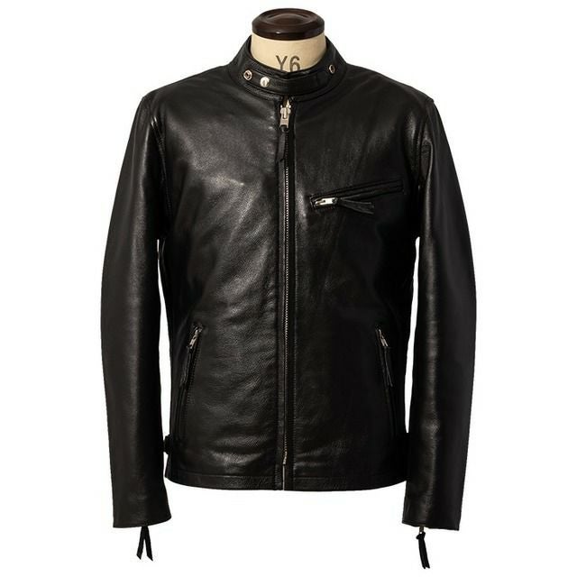 Liugoo Leathers 本革 立襟シングルライダースジャケット メンズ