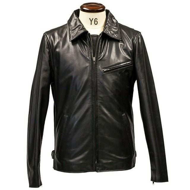 aZitator 本革 襟付きシングルライダースジャケット メンズ