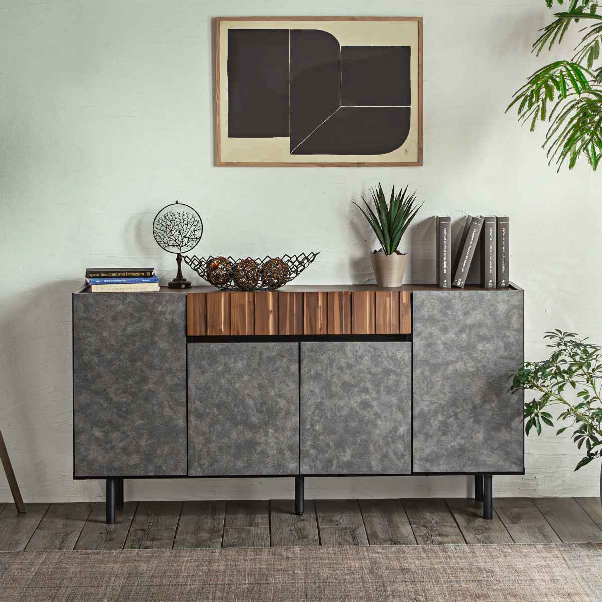 サイドボード コンクリート調 アカシア材 モダンデザイン 幅150cm