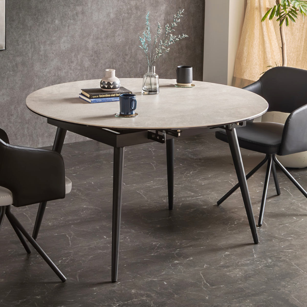 ダイニングテーブル 伸縮式 セラミック天板 円型 半円型 72～120cm UP