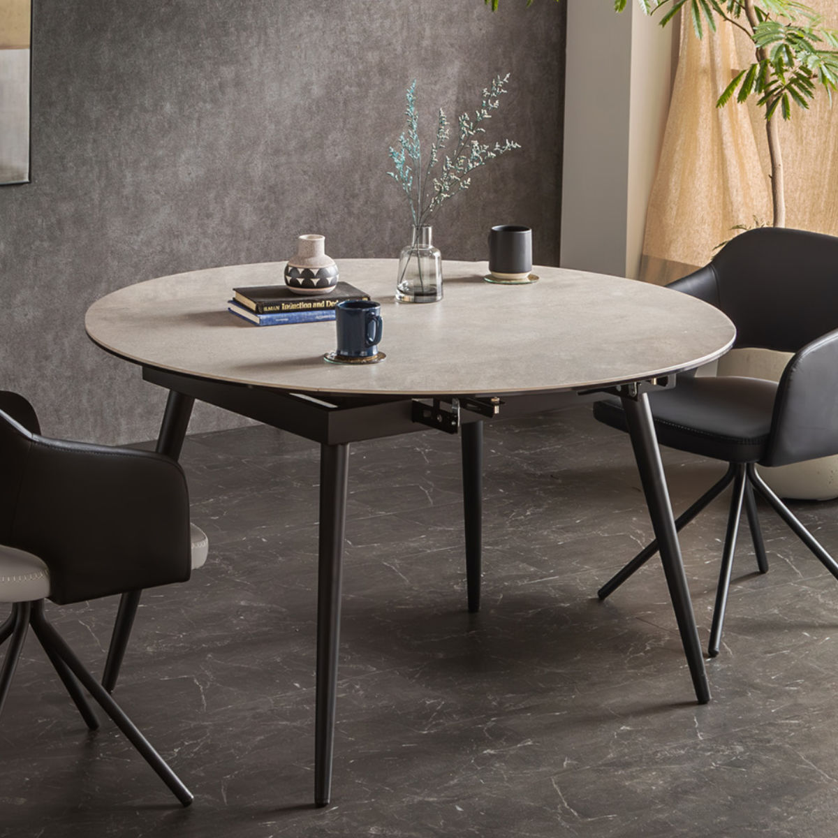 ダイニングテーブル 伸縮式 セラミック天板 円型 半円型 72～120cm UP