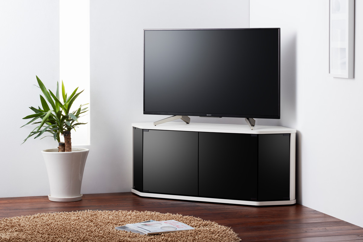 テレビ台 ローボード コーナー型 前面ダークガラス 幅115cm （ テレビ