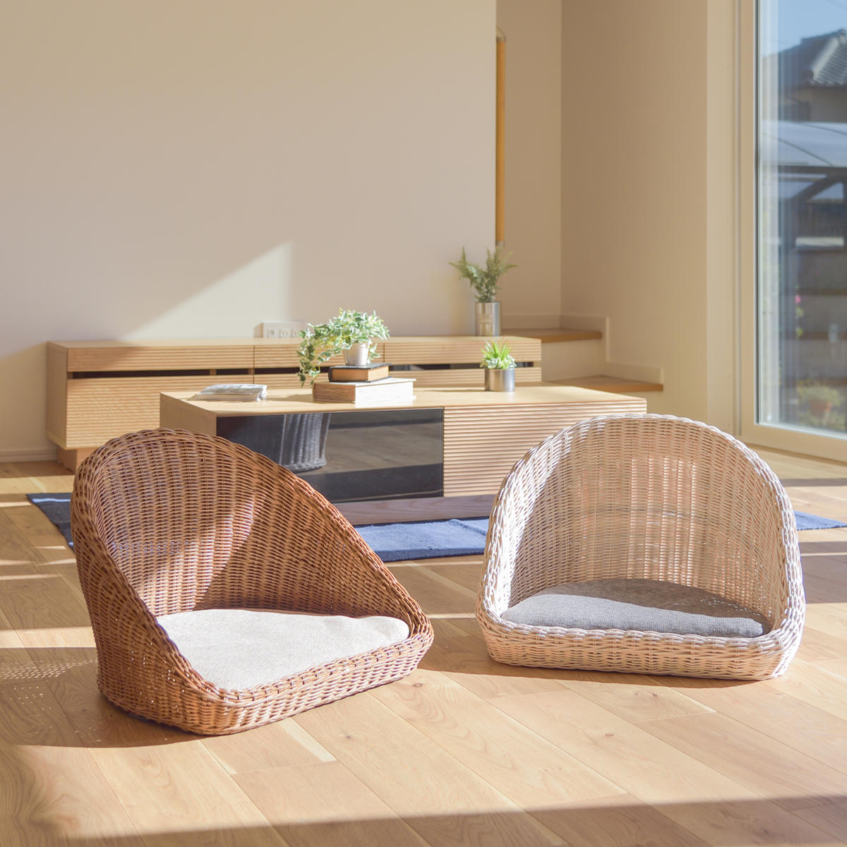 籐 フロアチェア クッション付 幅53cm （ 座椅子 一人掛け 1人掛け