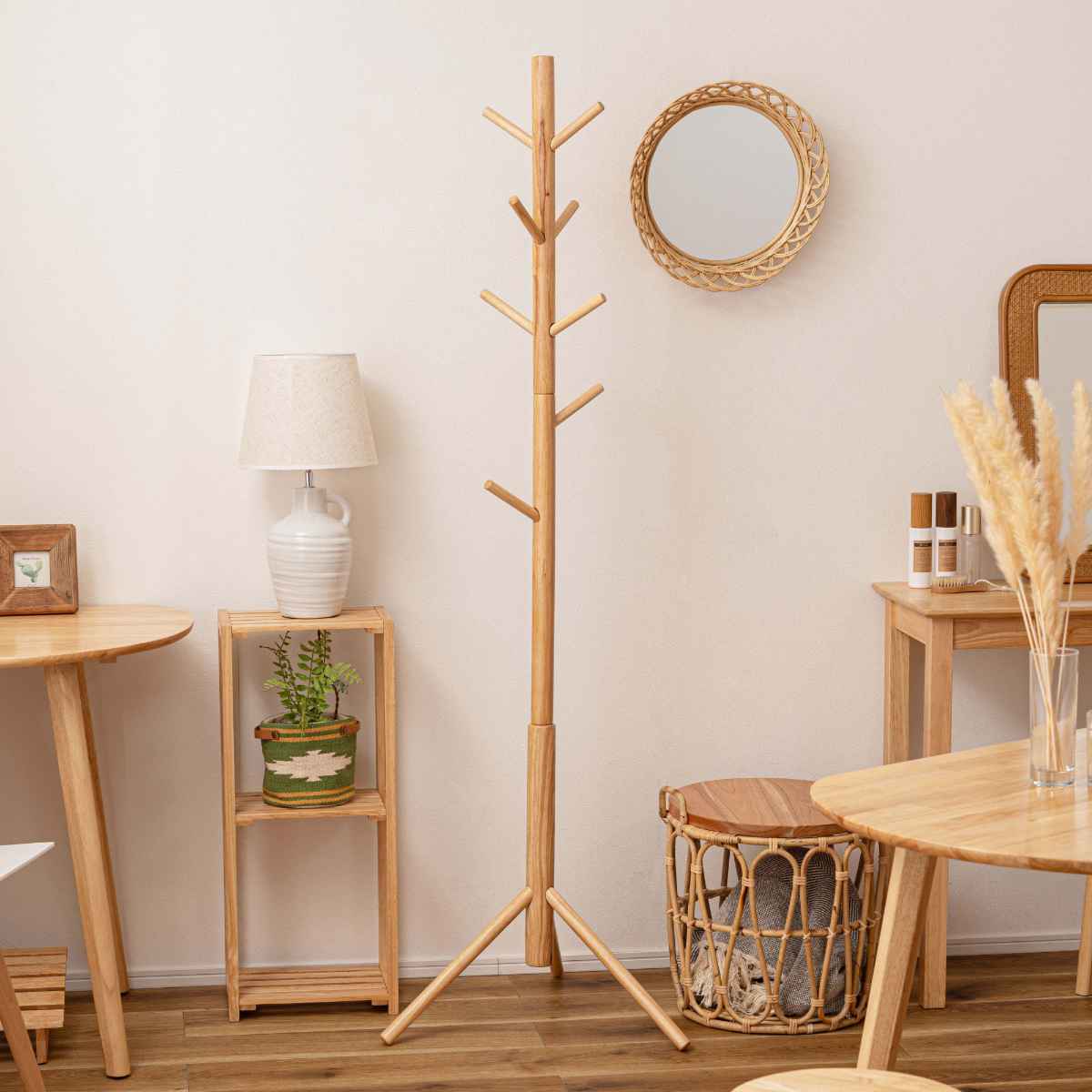 ポールハンガー 天然木 北欧風 幅50cm （ コートハンガー 木製