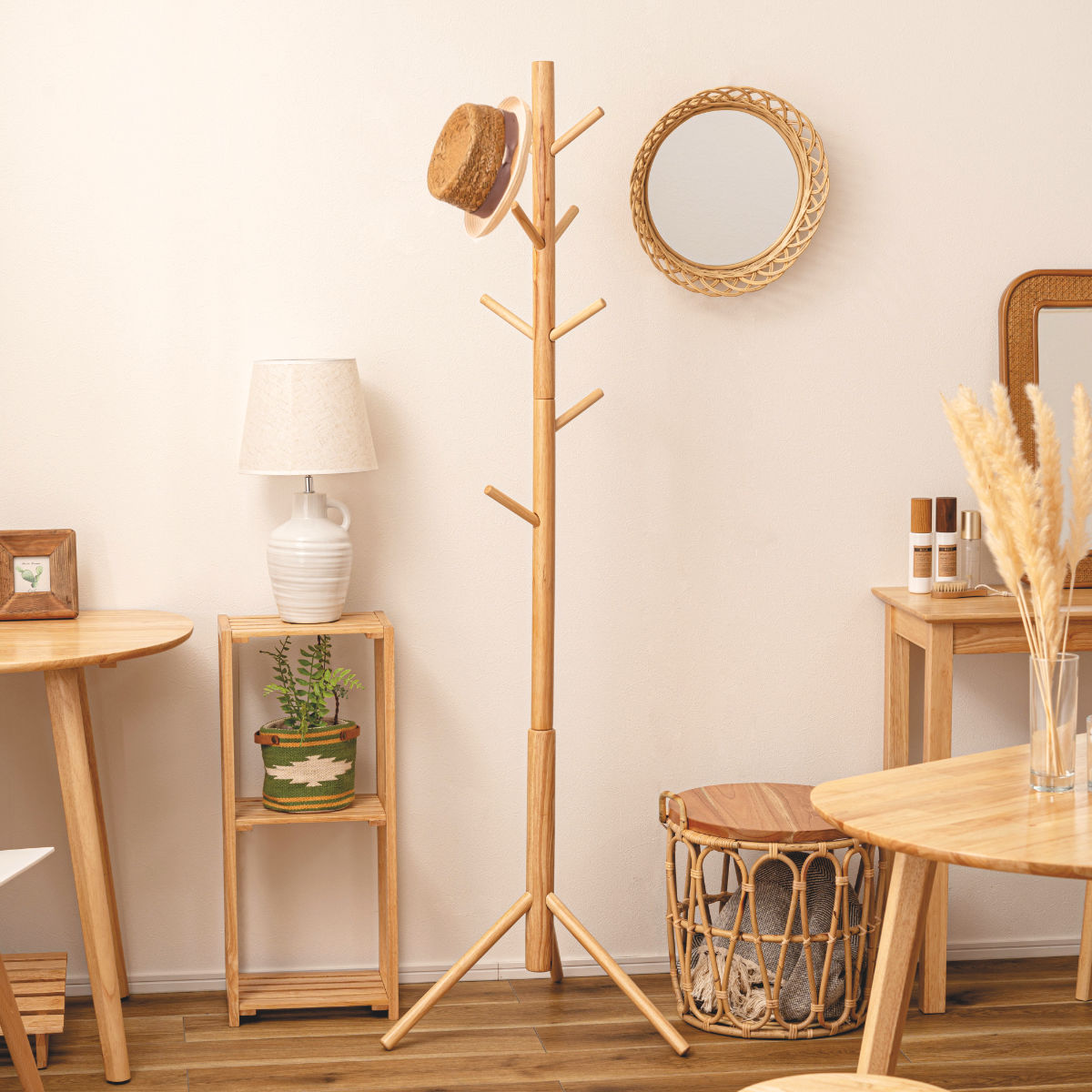 オールドカリモク 木製コートハンガー ボール型フック付き ブラウン