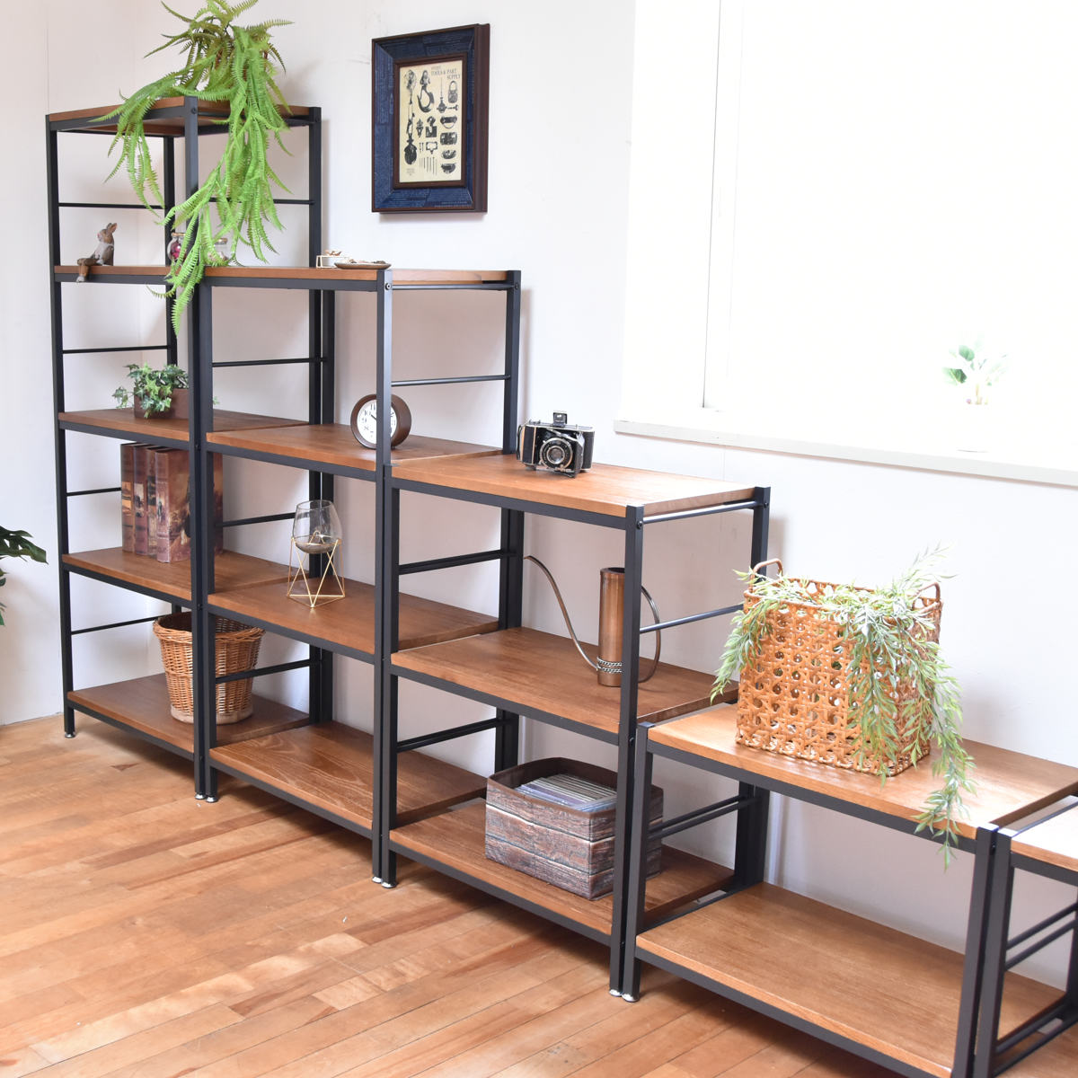 オープンラック 5段 ヴィンテージ調 天然木棚板 幅60cm （ ラック