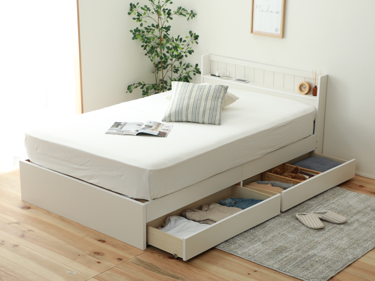 dショッピング |収納付きベッド シングル 引出し2杯 宮棚 2口