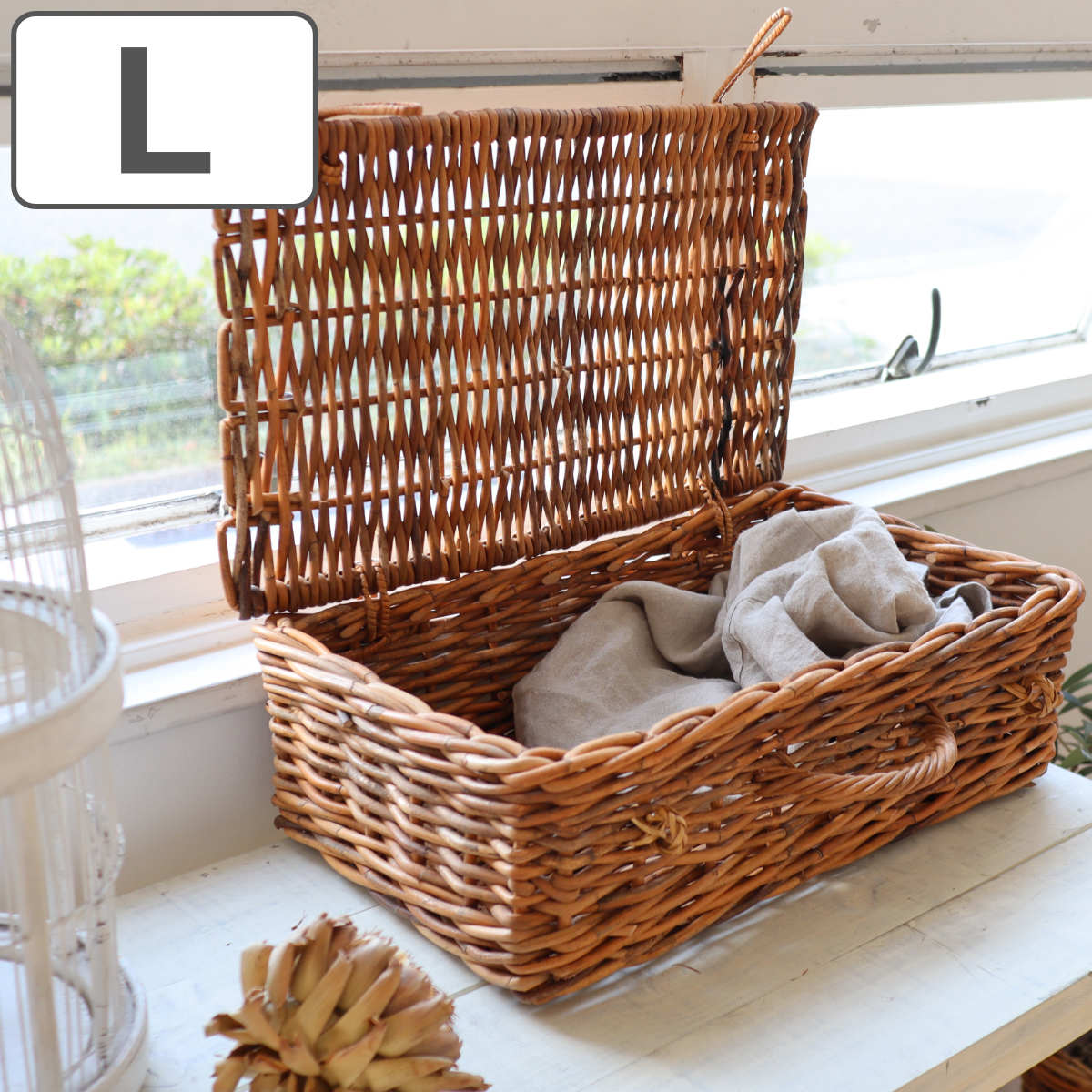 バスケット アラログ バゲッジバスケットL ラタン （ かご 収納 皮