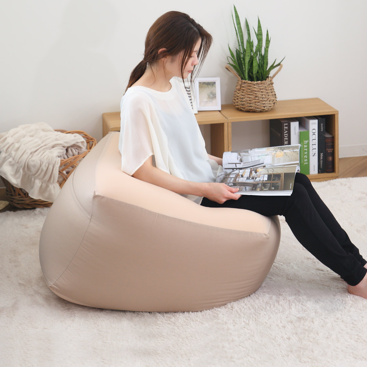 ビーズクッション Lサイズ キューブチェア アースカラー （ 洗える