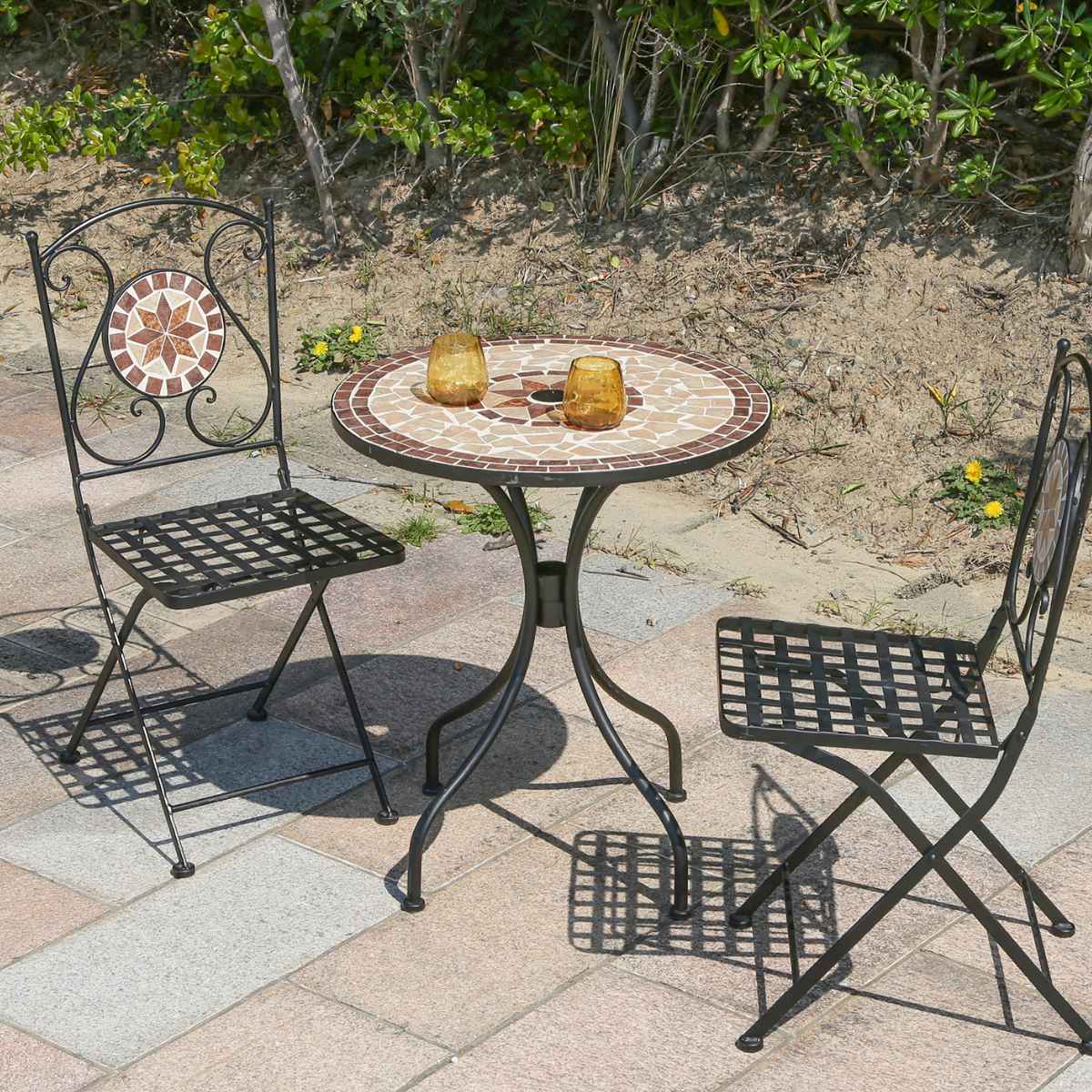 ガーデンテーブル モザイクテーブル 星柄 直径61cm （ テーブル