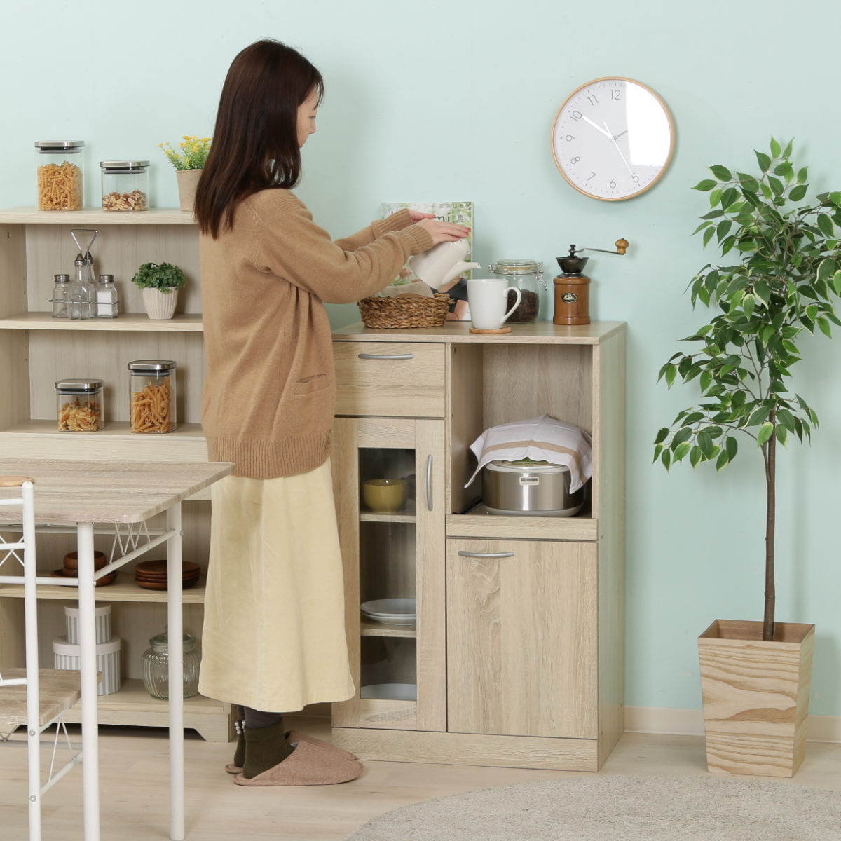 コンパクト 食器棚 幅60cm 木目調 1人暮らし （ カップボード キッチン