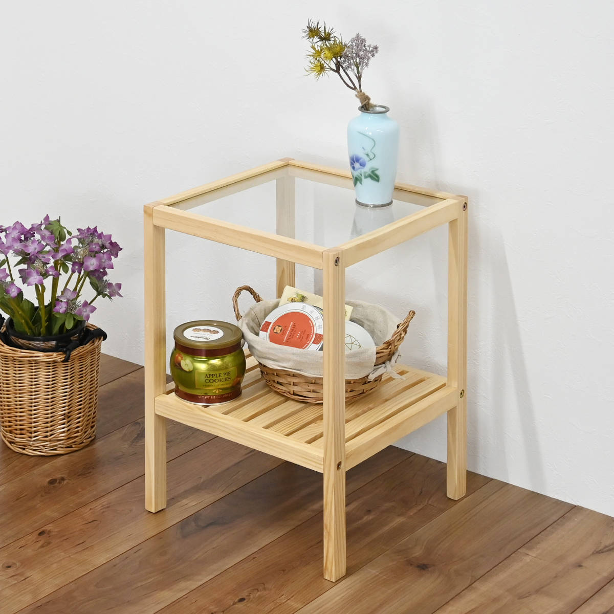 もち太郎 ベトナムにて購入 木製テーブル アンティーク ガラス天板