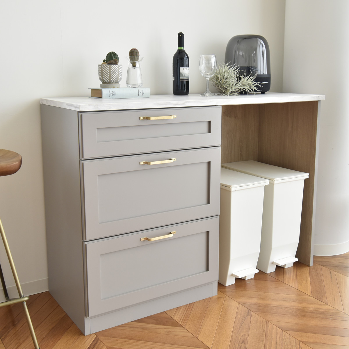 キッチンカウンター 幅120cm ゴミ箱収納 完成品 日本製 ビルネ （ 開梱