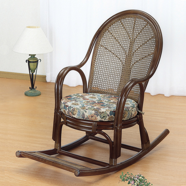 籐 ロッキングチェアー ハイバック 座面クッション付 幅58cm （ チェア