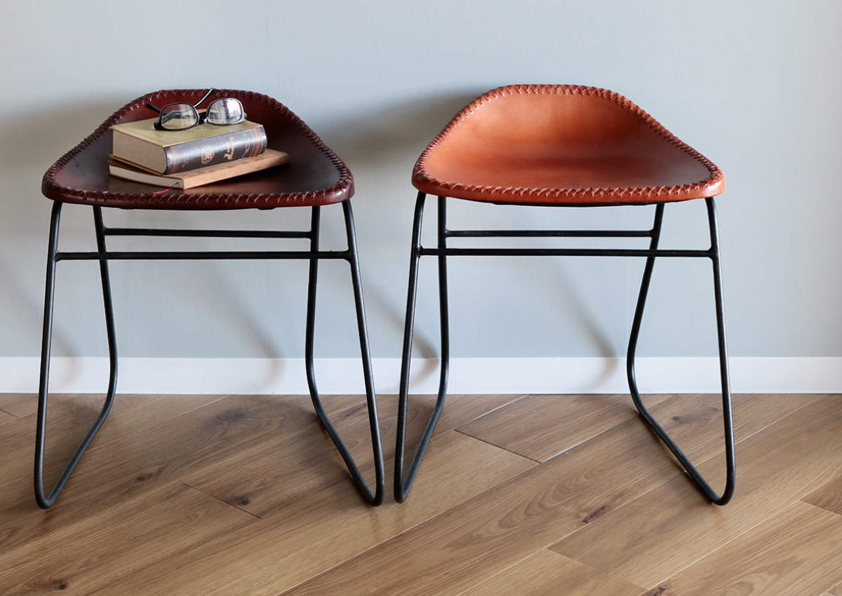 スツール 座面高45cm レザー アイアン アンティーク調 （ チェア イス